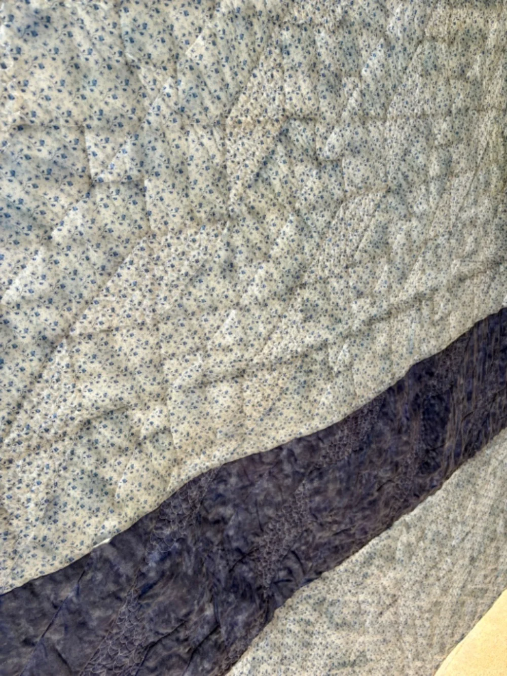 Handmade Jacob's Ladder Quilt Blue White Floral Throw Lap Quilt 58x69 Cotton